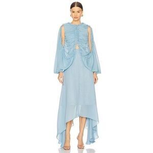 ROKH Shirred Poncho Vest Midi Dress in Smoke Blue US 0 $1026